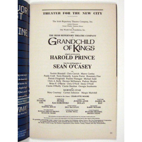 Grandchild of Kings Playbill May 1992 Sean O'Casey Harold Prince Irish Repertory - Picture 4 of 7
